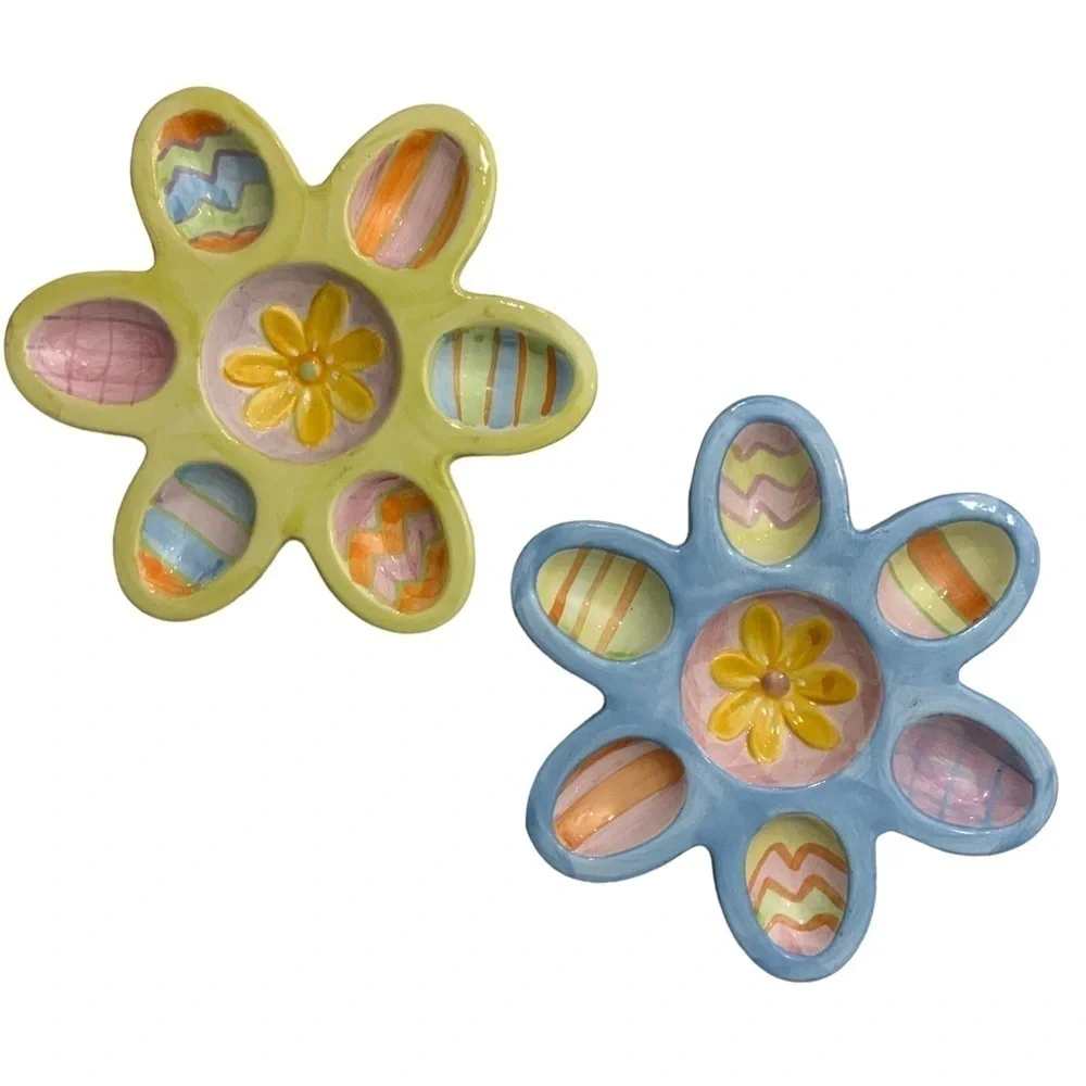 Easter Egg Display Candy Dishes Ceramic 9 inch Multipurpose Multicolor Set of 2